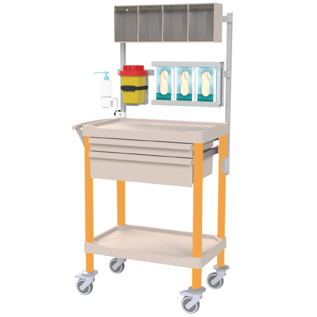 Bord 70×45 cm, 2 plan med överhylla, lådor mm – Saffran