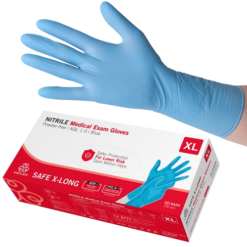 Handske us nitril evercare pf – XL SAFE X-LONG blå AQL 1,0 – 100 st
