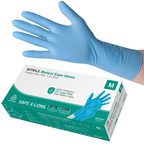 Handske us nitril evercare pf – M SAFE X-LONG blå AQL 1,0 – 100 st