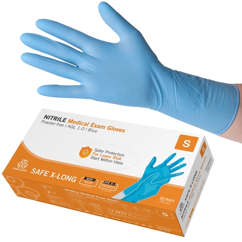 Handske us nitril evercare pf – S SAFE X-LONG blå AQL 1,0 – 100 st