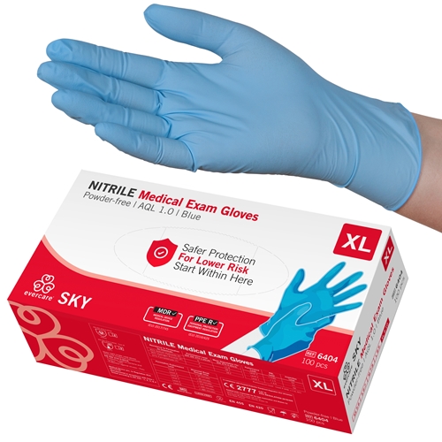 Handske us nitril evercare pf – XL SKY blå AQL 1,0 – 100 st