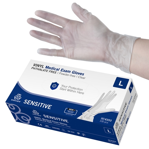 Handske us vinyl evercare pf – L SENSITIVE ftalatfri AQL 1,5 – 100 st