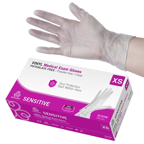 Handske us vinyl evercare pf – XS SENSITIVE ftalatfri AQL 1,5 – 100 st