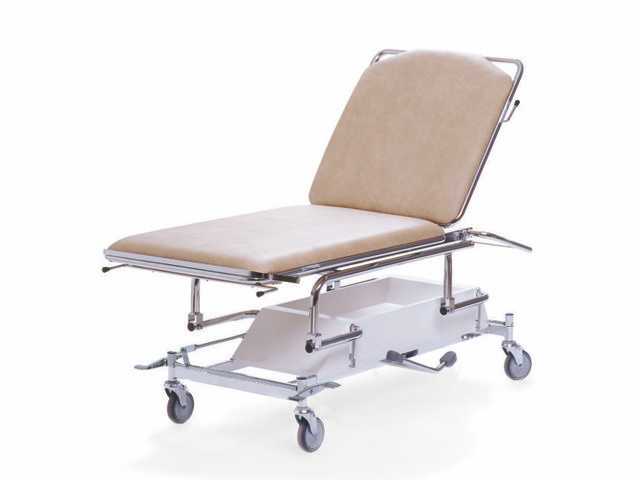 Undersökningsbrits 2-delad, hydraulisk, centrallåsta hjul