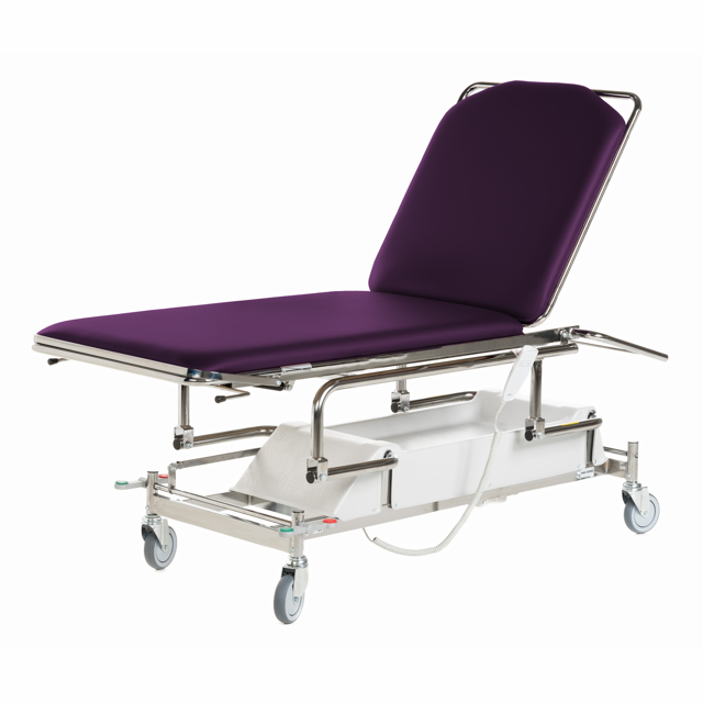 Undersökningsbrits 2-delad, elektrisk, centrallåsta hjul