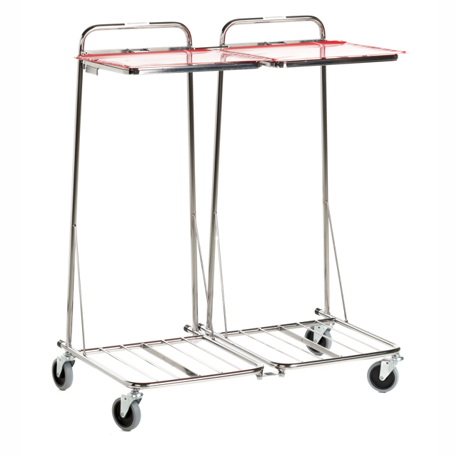 Säckhållare 2×125 l, 4 hjul, plastlock, sida/sida