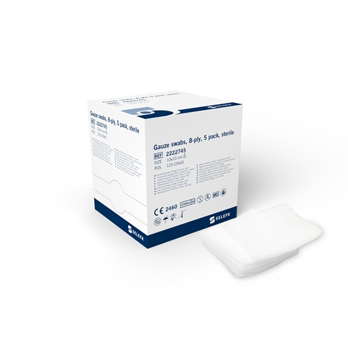 Kompress gasväv 8L 5p Selefa – 10x10cm steril – 125 st