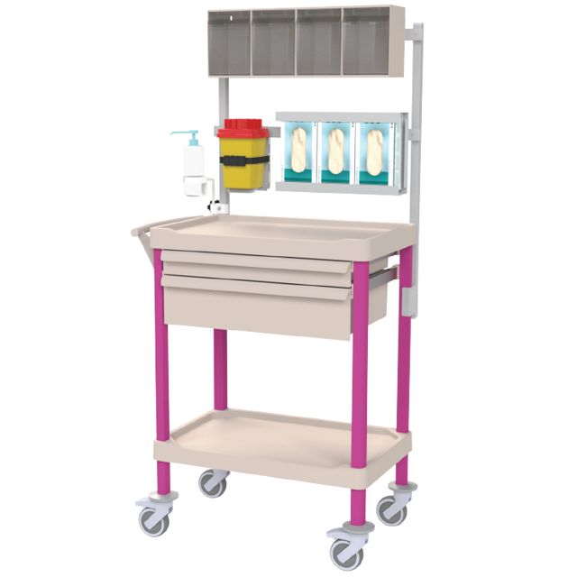Bord 70×45 cm, 2 plan med överhylla, lådor mm