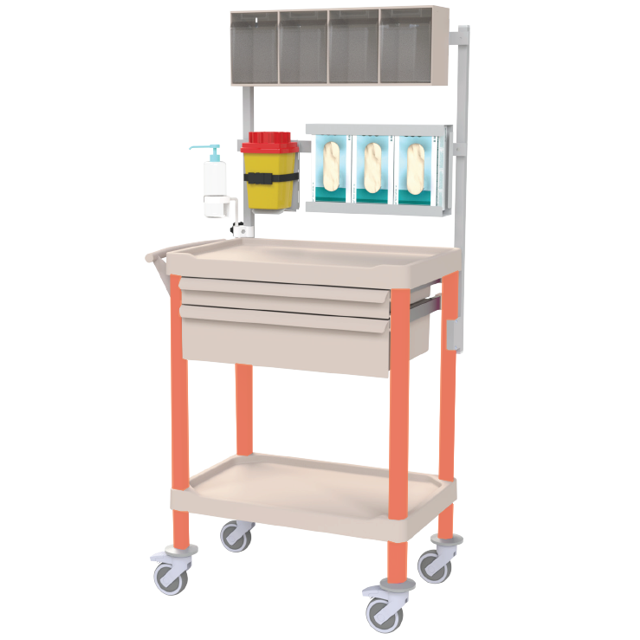 Bord 70×45 cm, 2 plan med överhylla, lådor mm – Korall