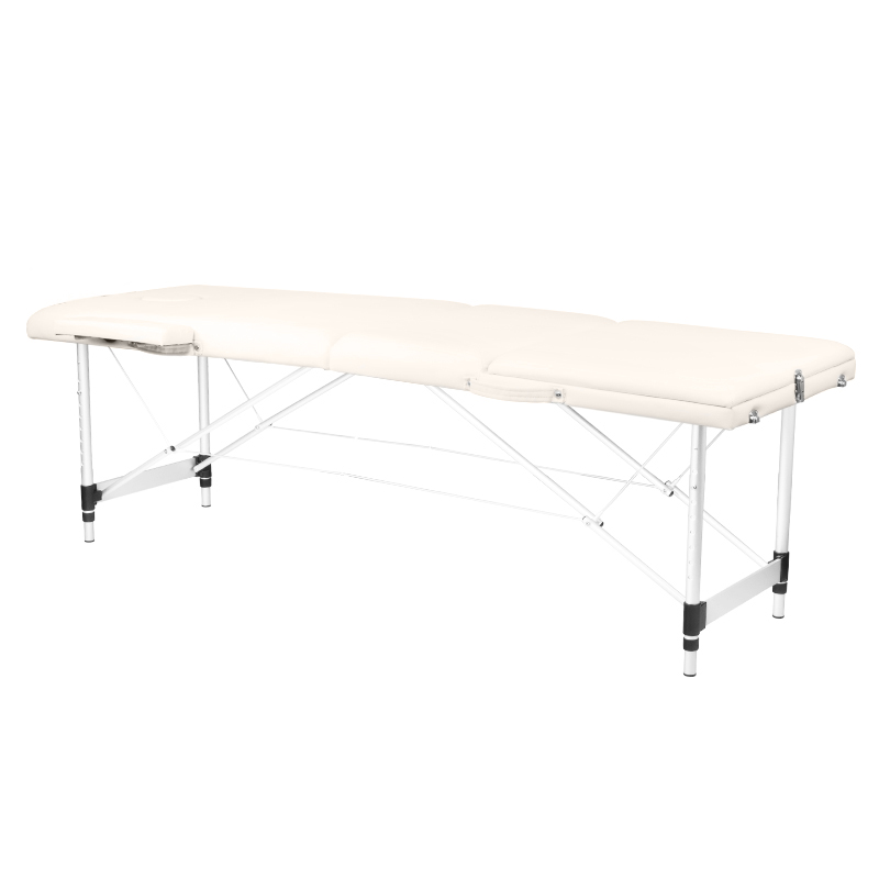 Hopfällbart massagebord, aluminiumkomfort, 3-sektioner krämfärgad
