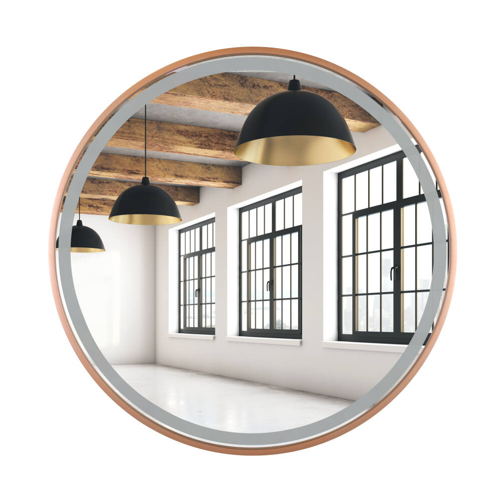 Badrum vägg spegel faneco skandi led koppar 800 x 800 mm