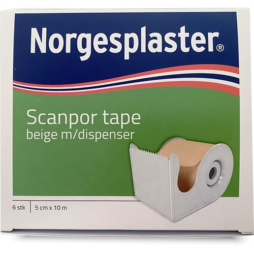 Häfta papper Scanpor – 5cmx10m beige hållare – 6 st
