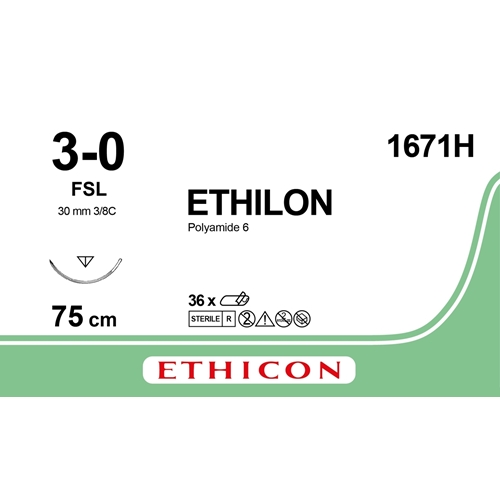 Sutur Ethilon 3-0 1671H – 75cm svart nål FLS – 36 st