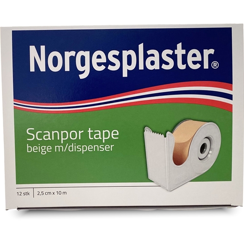 Häfta papper Scanpor – 2,5cmx10m beige hållare – 12 st