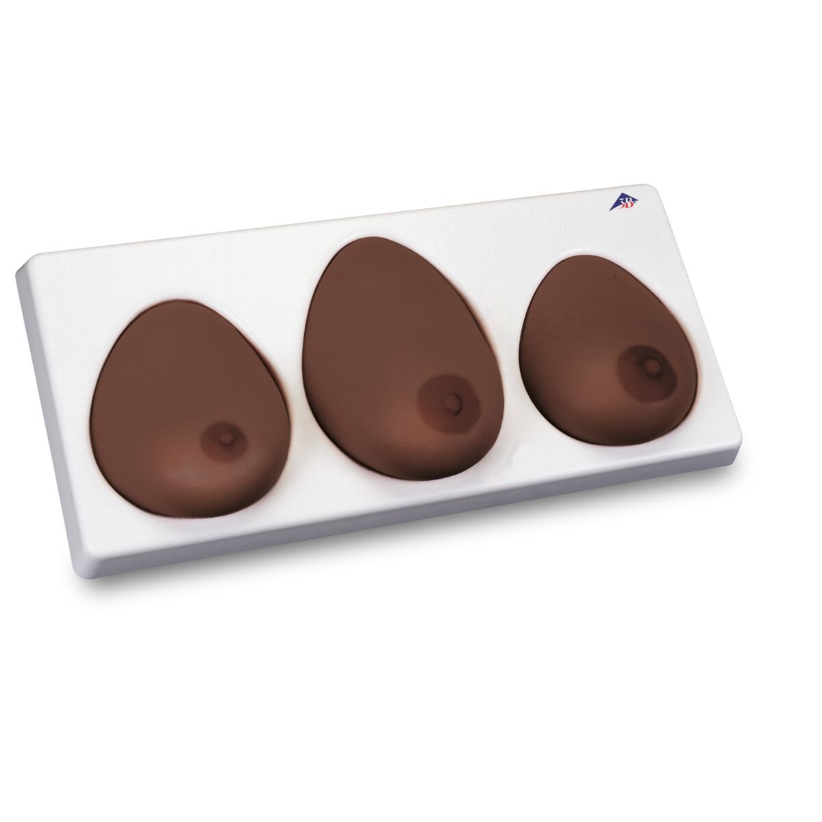 Bröst självundersökningsmodell, tre olika bröst med mörk hy