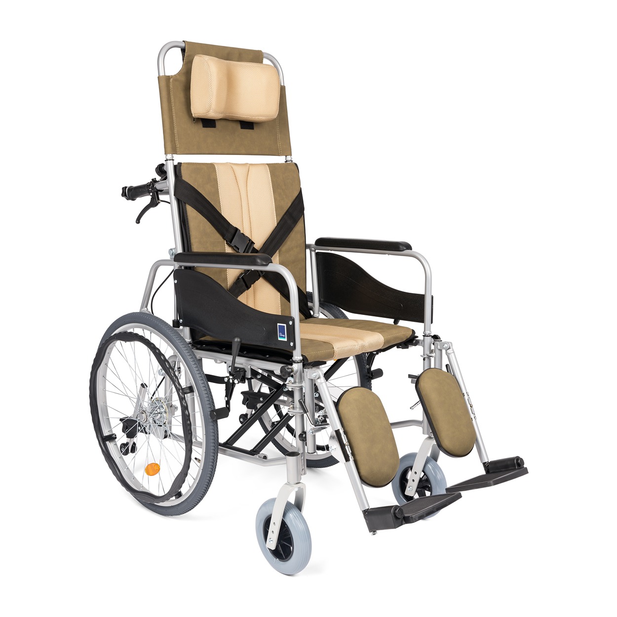Hopfällbar rullstol i aluminium – För personer med neurologisk sjukdom – Brun/beige