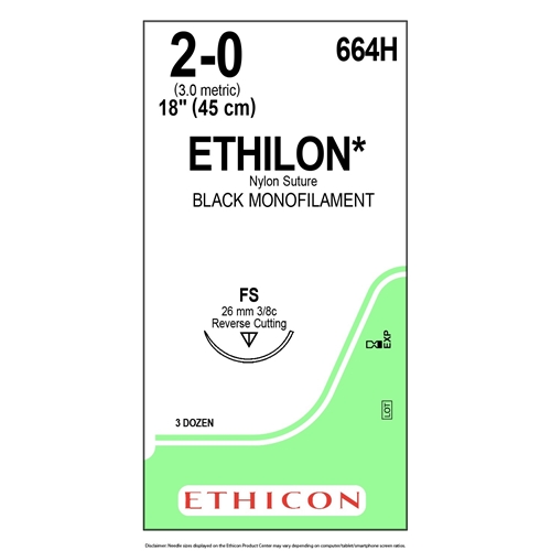 Sutur Ethilon 2-0 664H – 45cm nål FS – 36 st