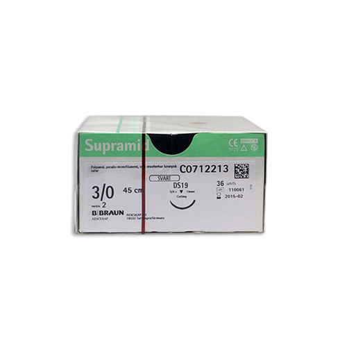 Sutur Supramid 3-0 (2) – 45cm DS19 svart – 36 st