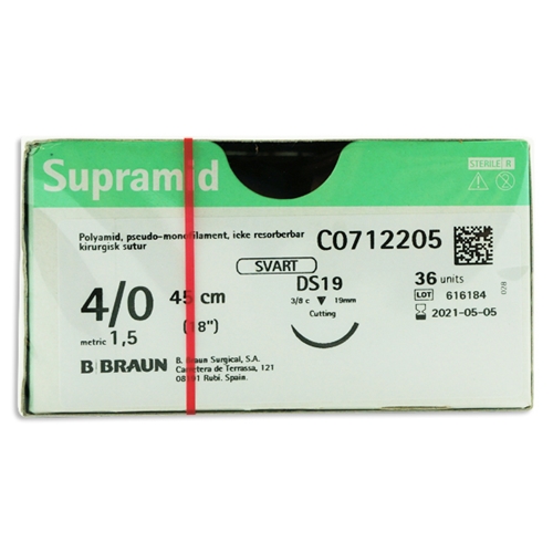 Sutur Supramid 4-0 (1.5) – 45cm DS19 svart – 36 st Sutur Supramid 4-0 (1.5) – 45cm DS19 svart – 36 st