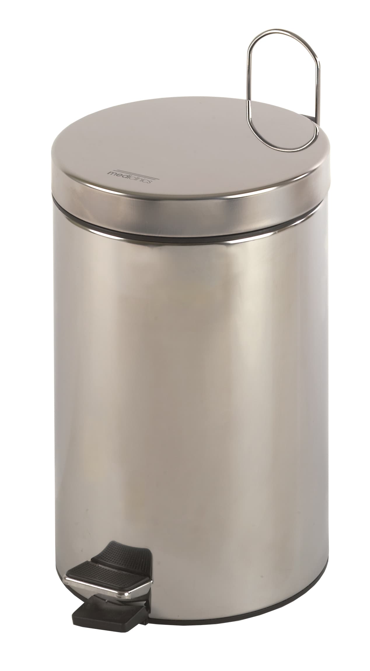 Cylinderformet papirkurv med pedal – 12 liter – Rostfritt stål – Satin