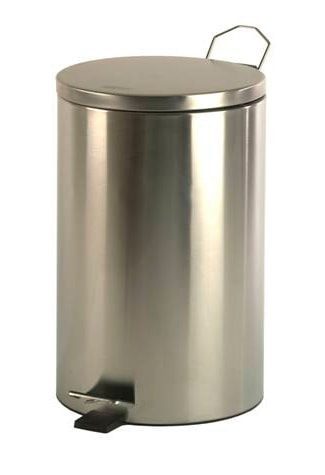 Cylinderformet papirkurv med pedal – 12 liter – Rostfritt stål – Ljus