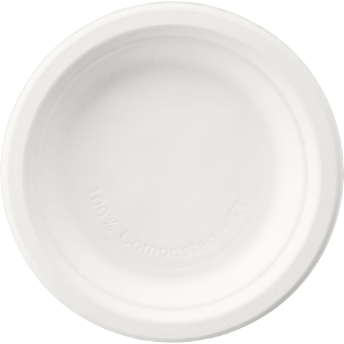 Tallrik bagasse flat – 15cm vit dessert – 125 st