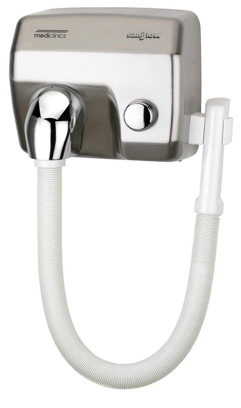 Saniflow® – Hårtork anpassad för intensiv användning – Tryckknapp + handtag – Stål – Satin – Kromad