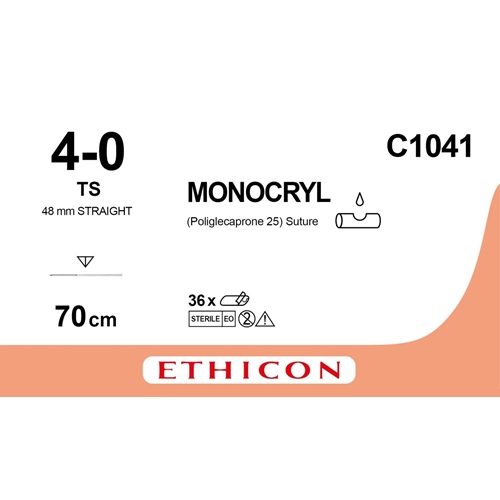 Sutur Monocryl 4-0 TS 70cm – 48mm rak nål – 36 st Sutur Monocryl 4-0 TS 70cm – 48mm rak nål – 36 st