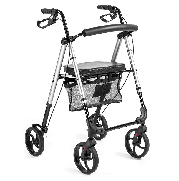Rollator i aluminium med 4 hjul – Justerbar sitthöjd