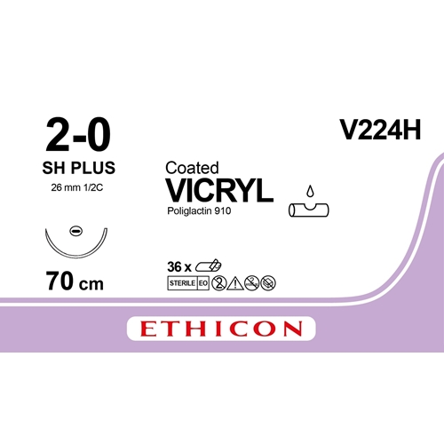 Sutur Vicryl 2-0 V224H – 70cm nål SH ofärgad – 36 st