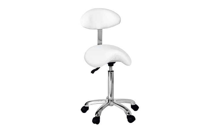 Sadelstol med ryggstöd i elegant design med kromad ram – ORGANIC + – Vit Sadelstol med ryggstöd i elegant design med kromad ram – ORGANIC + – Vit