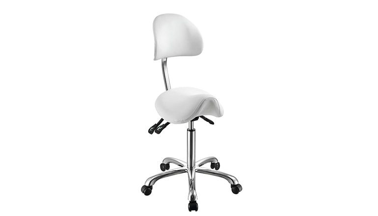 Sadelstol med ergonomiskt ryggstöd i elegant design med kromad ram – NOBLE – Vit Sadelstol med ergonomiskt ryggstöd i elegant design med kromad ram – NOBLE – Vit