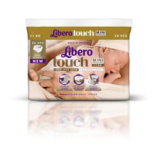 Tejpblöja Libero Touch – Mini Premature upp till 1 kg – 384 st
