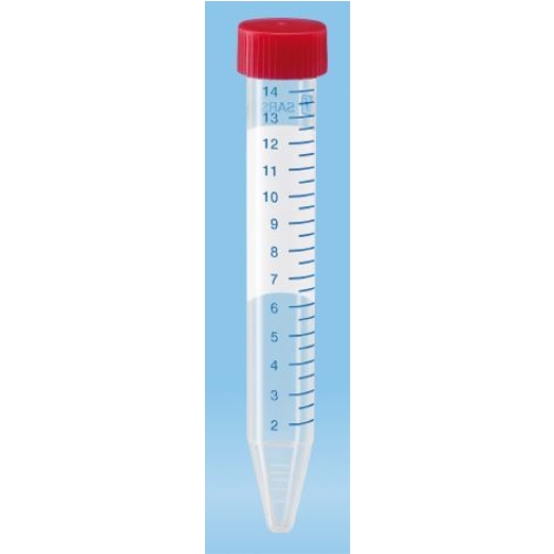 Rör kon botten skruvlock rött – 15ml D17xH120mm PP sterilt – 50 st