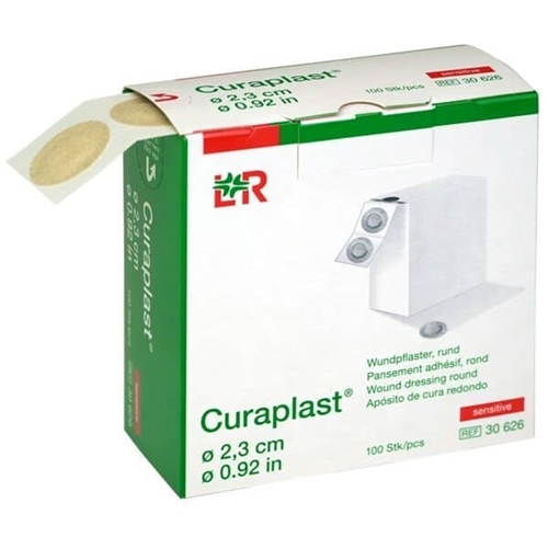 Injektionsplåster nonwoven Curaplast – Ø2,3cm beige i disp.fp – 100 st