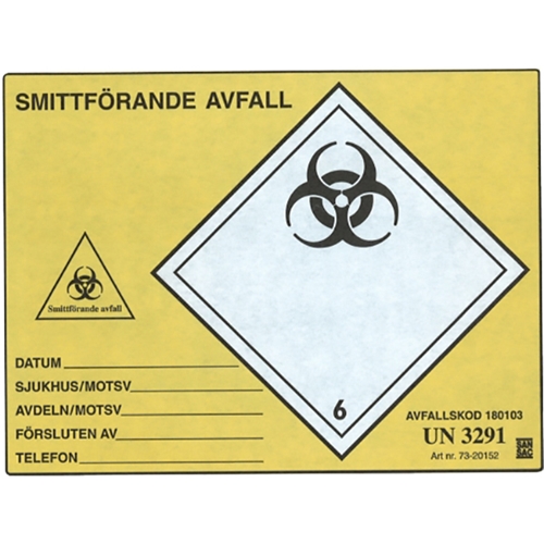 Etikett Smittförande/kl avfall – 150x200mm UN 3291 rle100 – 100 st