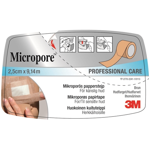 Häfta papper Micropore – 2,5cmx9,1m beige hållare st-p – 6 st