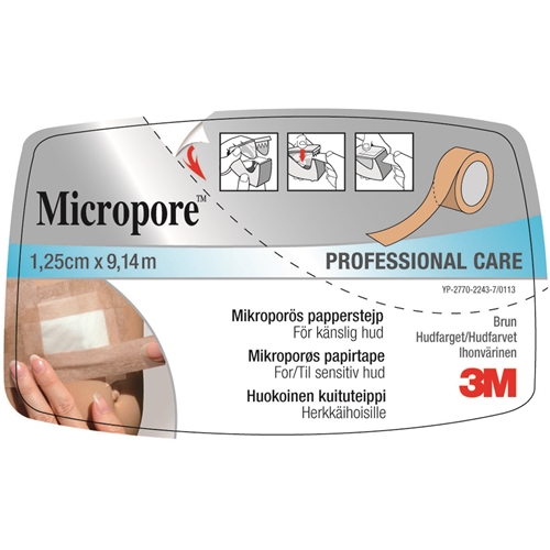 Häfta papper Micropore – 1,25cmx9,1m beige hållare st-p – 6 st