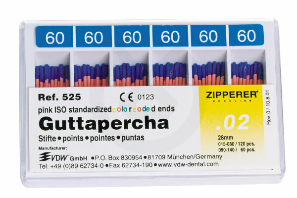 ISO guttaperkaspetsar, storlekar 15-80, Zipperer-VDW ISO guttaperkaspetsar, storlekar 15-80, Zipperer-VDW