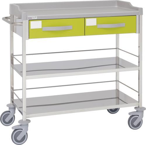 Multifunktionell sjukhusvagn med 3 hyllplan – 2 lådor – 100 cm bred