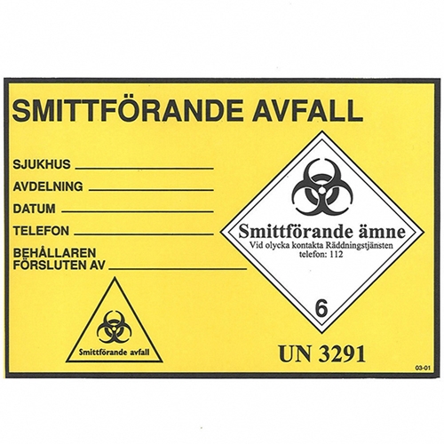 Etikett Smittförande avfall – 105x152mm rle100