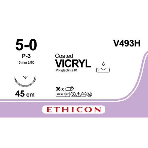 Sutur Vicryl 5-0 V493H – 45cm nål P-3 ofärgad – 36 st