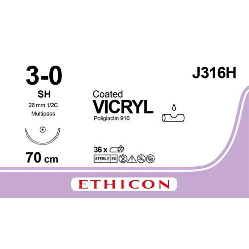 Sutur Vicryl 3-0 V316H – 70cm nål SH – 36 st
