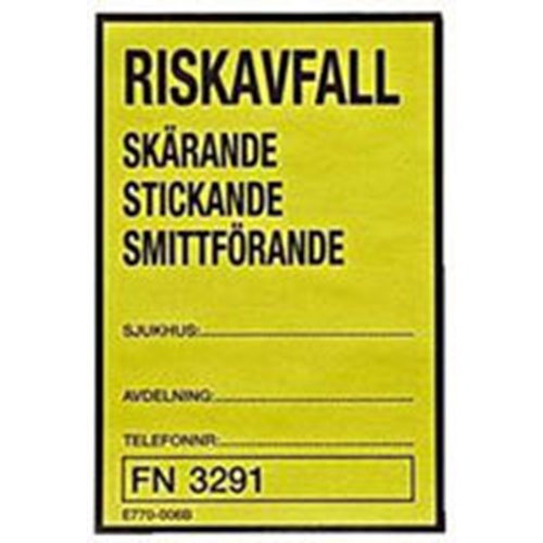 Etikett självhäftande 80x120mm – Stickande/smittförande riskavf – 100 st