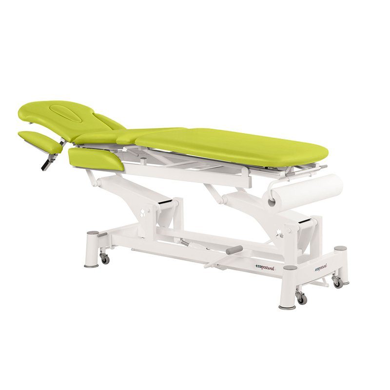 Hydraulisk massagebänk – 4-delad med hjul – Central vikning – Med armstöd Hydraulisk massagebänk – 4-delad med hjul – Central vikning – Med armstöd
