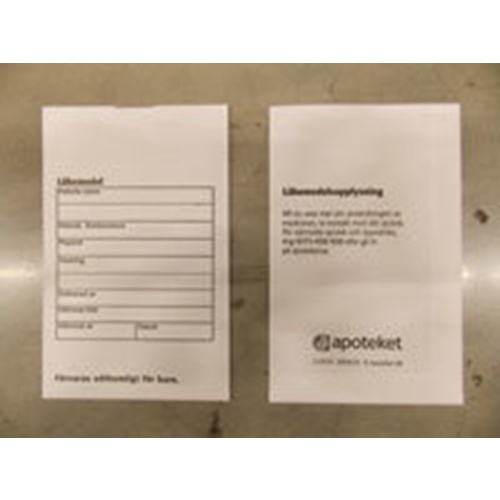 Medicinpåse med text – Höjd 14cm, Bredd 9cm vit – 100 st
