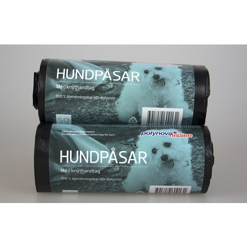 Hundpåse plast knythand – HD-polyeten på rulle 20my – 50 st