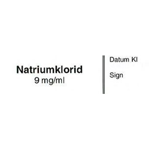 Sprutetikett Natriumklorid 9mg/ml – 12x50mm vit med svart text – 500 st