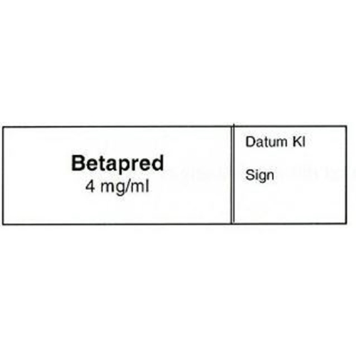 Sprutetikett Betapred 4mg/ml – 12x50mm vit med svart text – 500 st