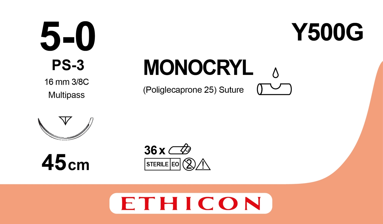 Sutur Monocryl 5-0 Y500G – 45cm ofärgad PS-3 MP – 12 st